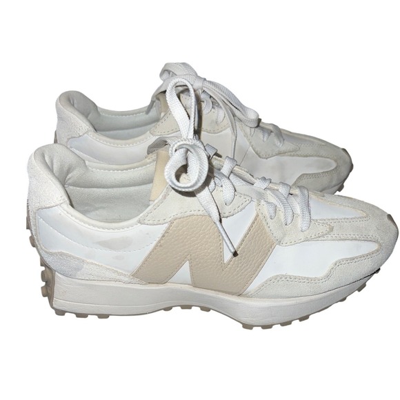 New Balance Shoes - New Balance 327 KG White Beige Suede Lace Up Sneakers Women's Size 8 B